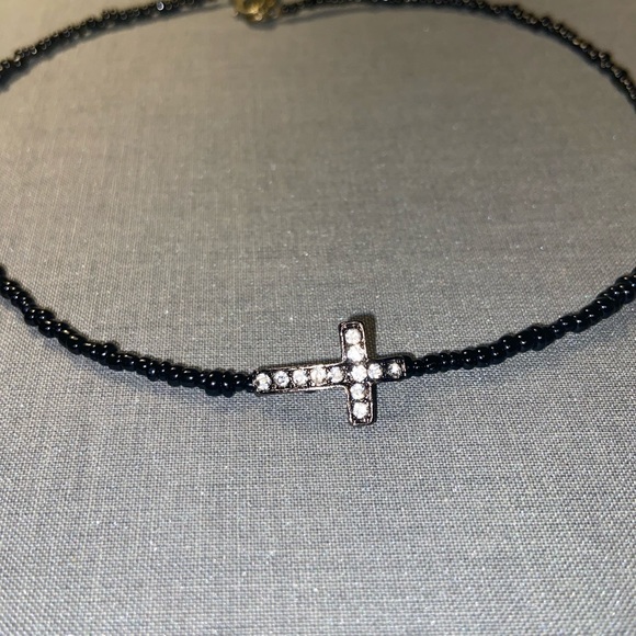 Handmade Glass Seed Bead Cross Necklace/Choker - Picture 5 of 9